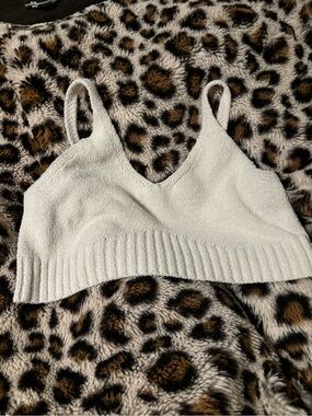 Cream Knit V‑Neck Bralette Crop Top